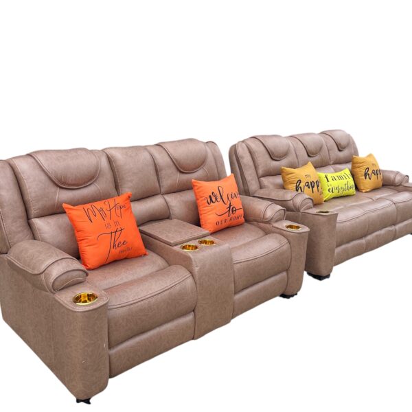 Elegant brown 5 seater semi recliner sofa